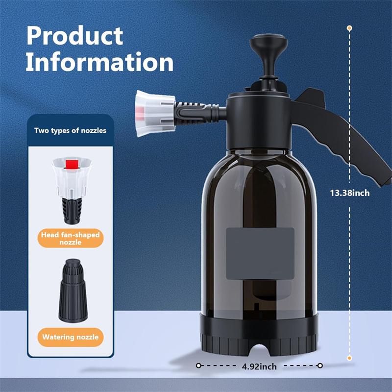 מרסס קצף 2 ליטר, ידני, להשקיה בקצף, מרסס לחץ אוויר, בקבוק מים מפלסטיק לחיטוי, כלי ניקוי לרכב