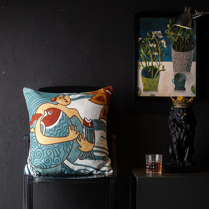 Christmas Picasso European and American Style Abstract Cushion Cover Living Room Sofa Embroidered Cushion Bedside Pillow Cover