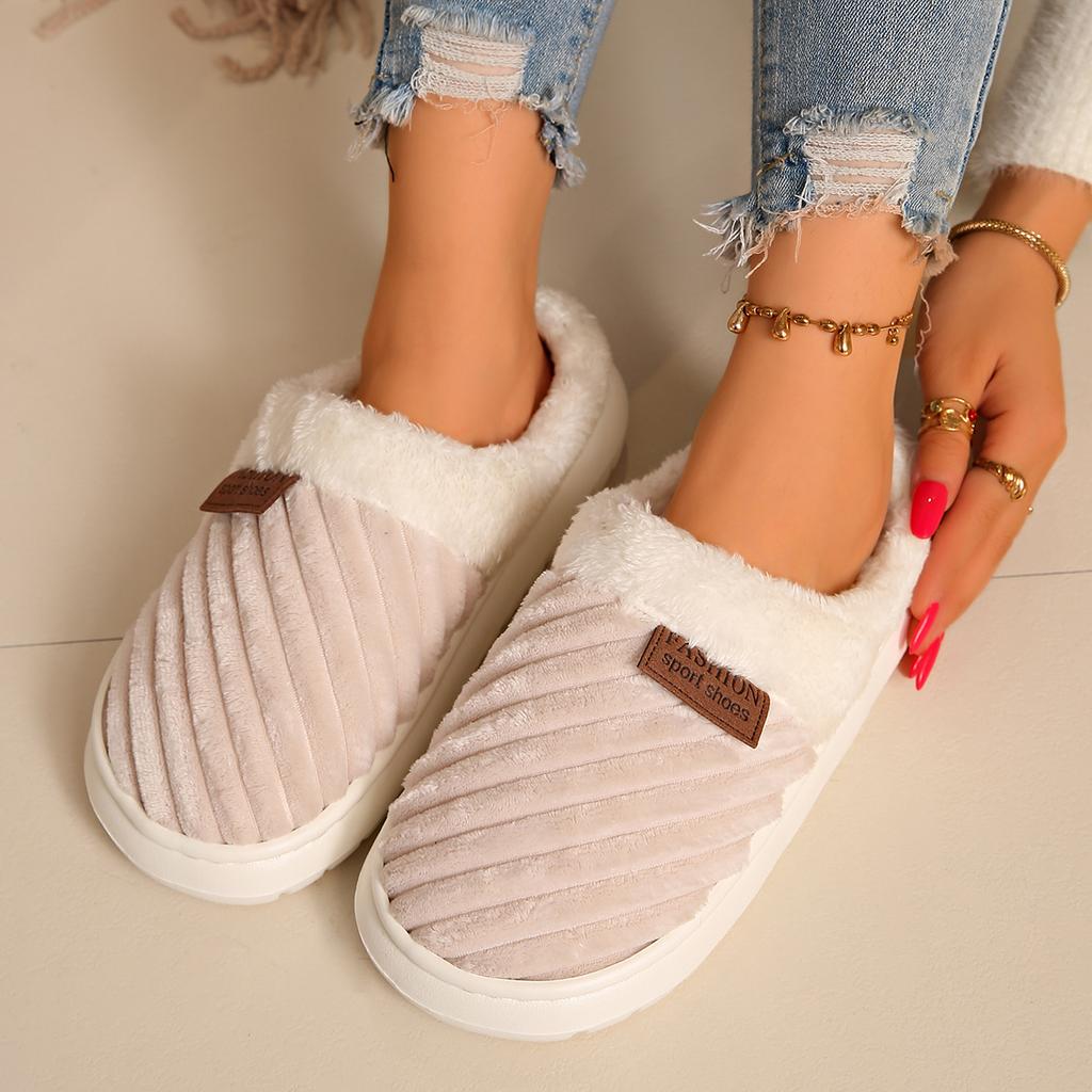 Fashion 2025 New Women Slippers Winter Unisex Concise Flat Plush Slippers Home Casual Cotton Shoes Non-slip Warm Fluffy Slides Women
