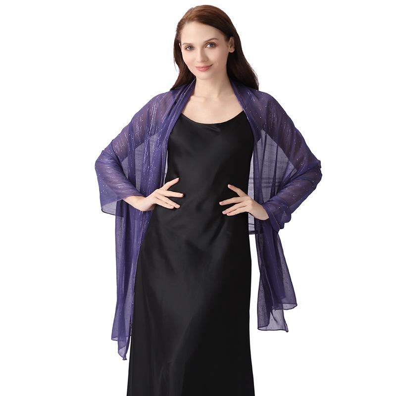 Șal elegant 70*200cm pentru femei Formal, Șifon transparent ușor, cu strasuri și fir argintiu