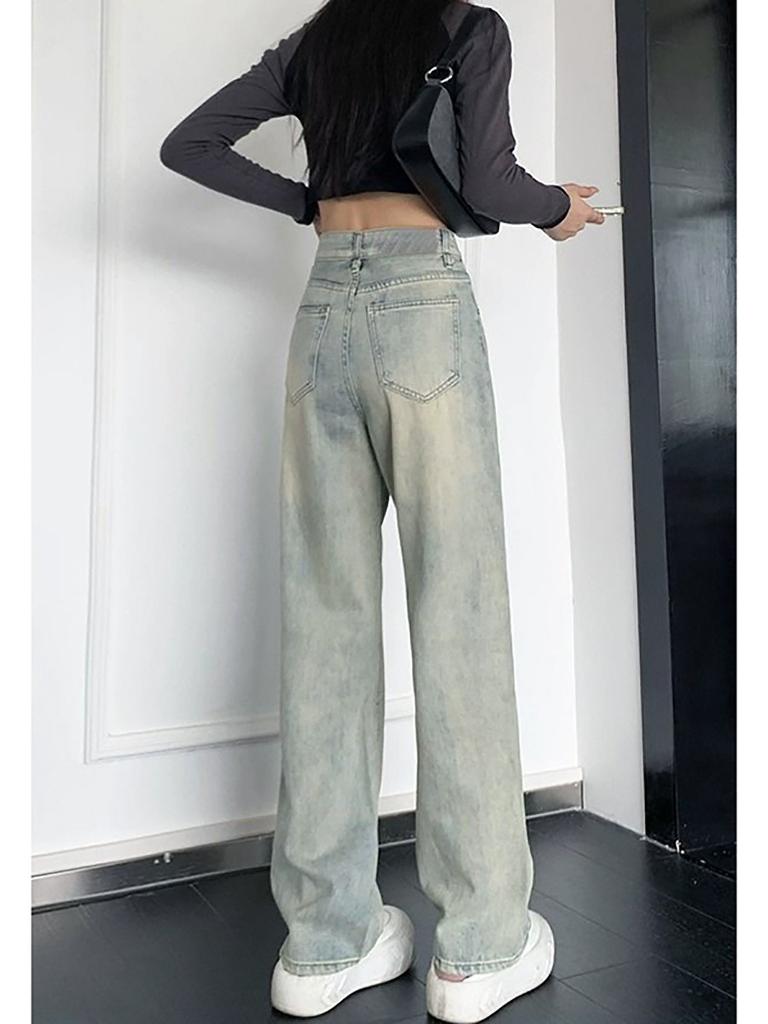 Narrow Wide Leg Jeans Women's Loose Drape High Waist Straight Pants