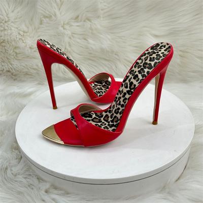 Mode FHC Nouveaux Sandales Claquettes à Talons Hauts 12cm pour Femmes, Chaussures d'Été en Peau de Mouton, Tongs, Pantoufles Léopard, Rouge. Pointure 33-45,46, Dropship