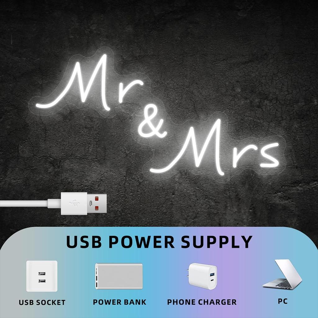 Mr and Mrs Neon Sign for Wedding Decor, Mr & Mrs Sign Wedding Ceremony Backdrop Decorations Gift for Reception