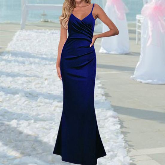Elegant V-Neck Sling Sleeveless Maxi Party Dress Slim Fit Waist Tight Hip  Wrapped Fishtail Hem Gown Dress  buy at low prices in the Joom online store