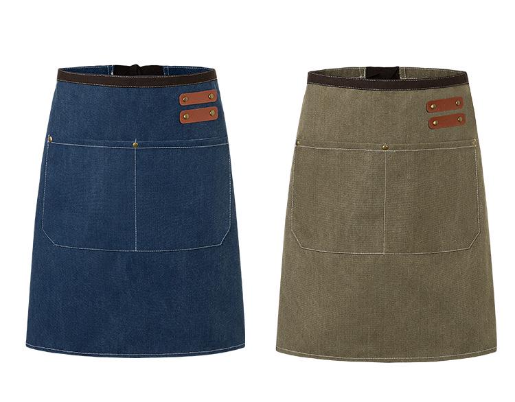Unisex Black Half Apron - Korean Style Denim for Bar & Cafe Workers