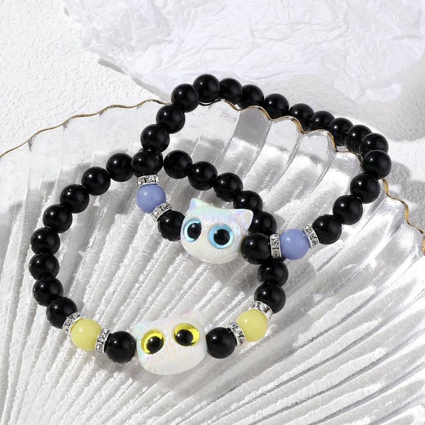 Luminous Black & White Kitten Shell Star Bracelet - Couple Jewelry Gift