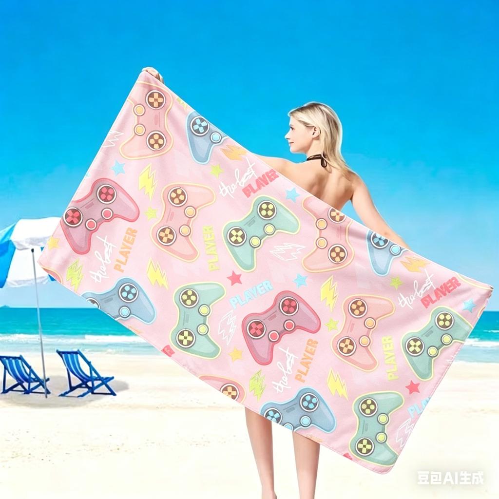 Gamer Style Microfiber Beach Towel Oversized Controller Print Quick Dry Sand Free Giant Bath Sheet Large XL Swim Blanket Mat