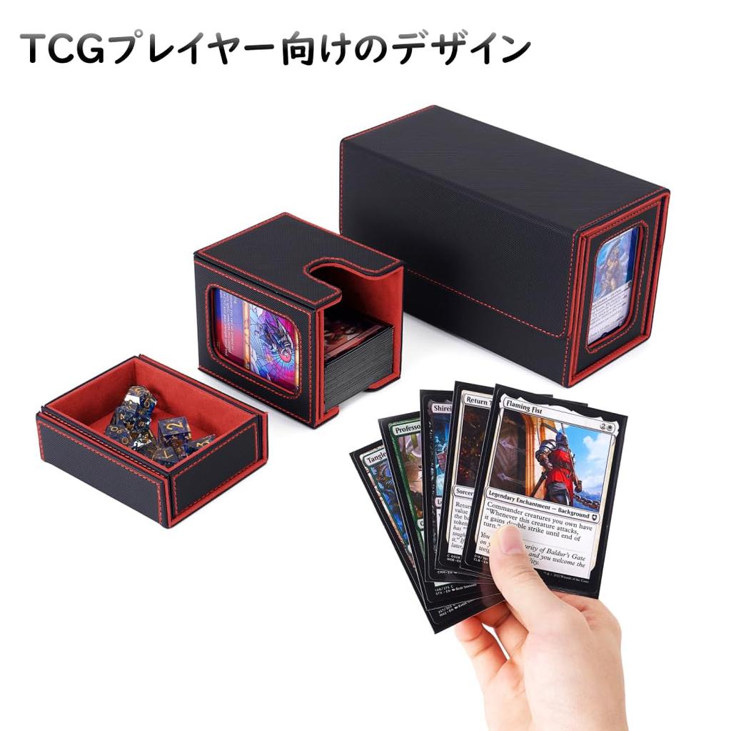 Deck Case Trading Card Case Card Display Window 200 Pieces 3in1 Duplex Triple Sleeve Compatible with 4 Dividers and 2 Top Loaders Leather Interior