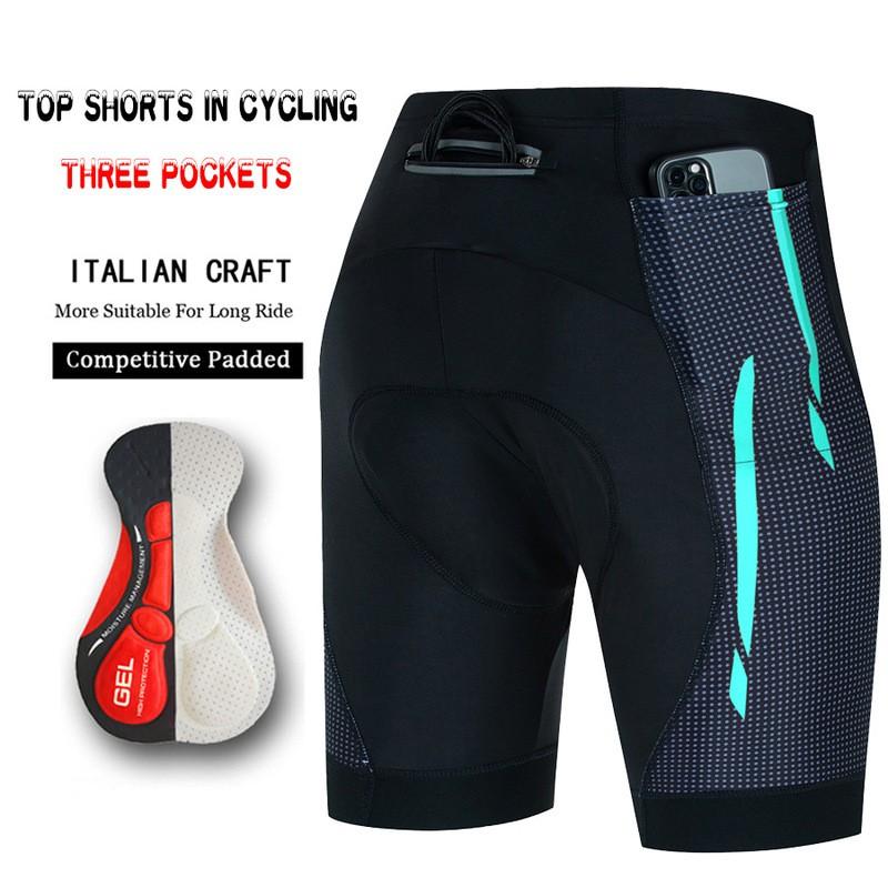 Mens Cycling Shorts With 3 Pockets Quick-Dry Breathable Pad Road Mountain Bike Ride