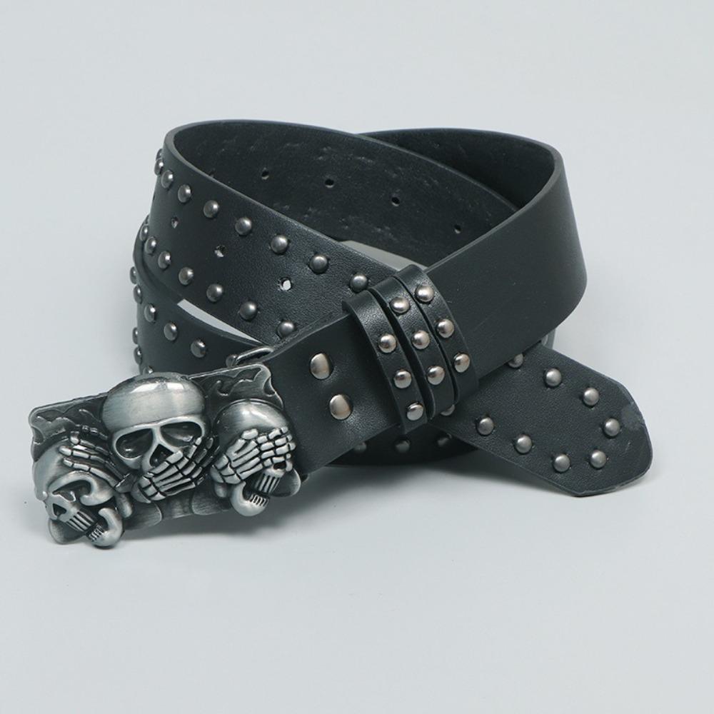 Casual Skull Belt Versatile Gothic Leather Belt Fashion Rivet Belts  Unisex