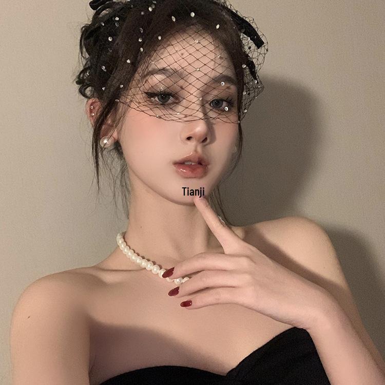 Women's Black Retro Mesh Hair Accessory – Elegant French Halloween Headwear