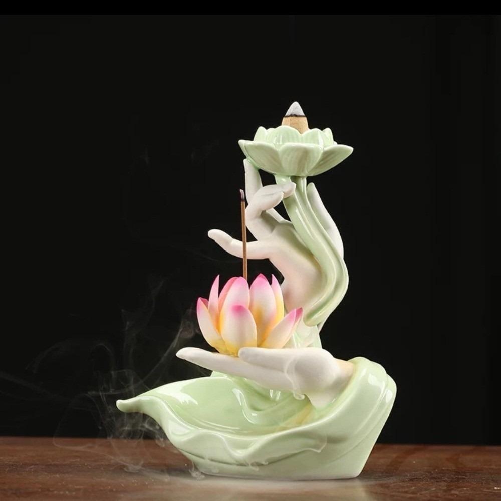 Lotus Flower Incense Burner Fountain Ceramic Incense Stick Holder Meditation