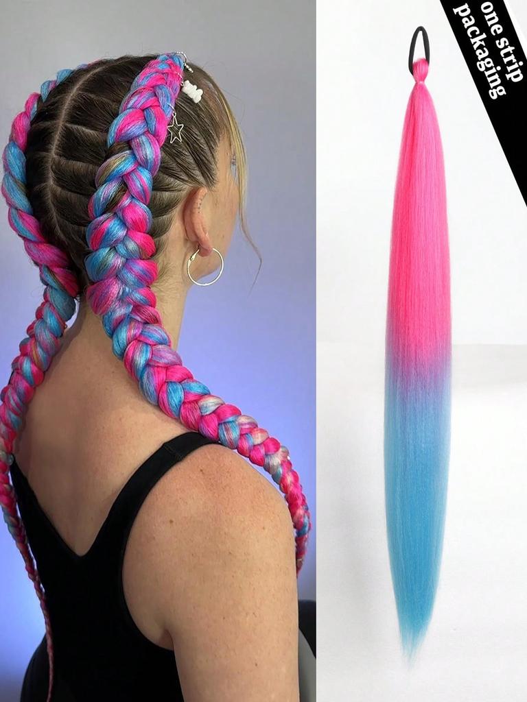 Synthetic Ponytail 1 Pack Braid Extension, Full of  Color Ponytail Extension, with Elastic Tie Straight Tube Sleek Wrap Extension Hair