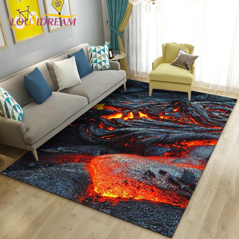 3D Volcano Lava Magma Area Rug Large,Carpet Rug for Living Room Bedroom Sofa Doormat Decoration,Kid Game Play Non-slip Floor Mat