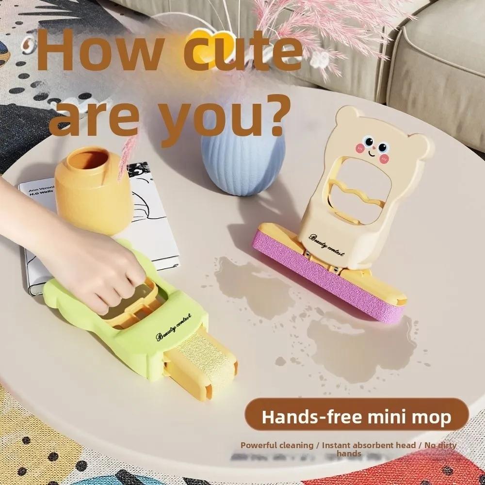 Mini Foldable Desktop Mop Wet Dry Use on Cartoon Bear Absorbent Sponge Mop Durable Table Wiping Tool