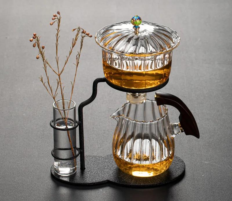 

Creative Flower Arrangement Teapot Glass Lazy Automatic Tea Making Household Pu er Scented Kung Fu tea Tea Set Infuser Drinking