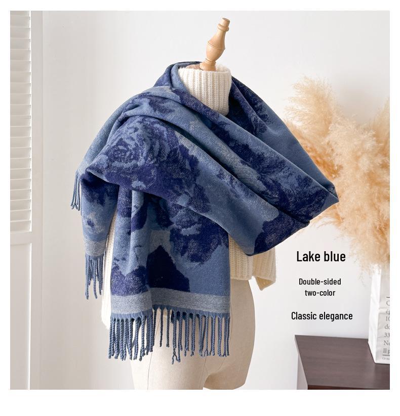 Elegant Ethnic Style Double-Sided Scarf – Women's Soft, Thick, Warm Shawl for Autumn & Winter
