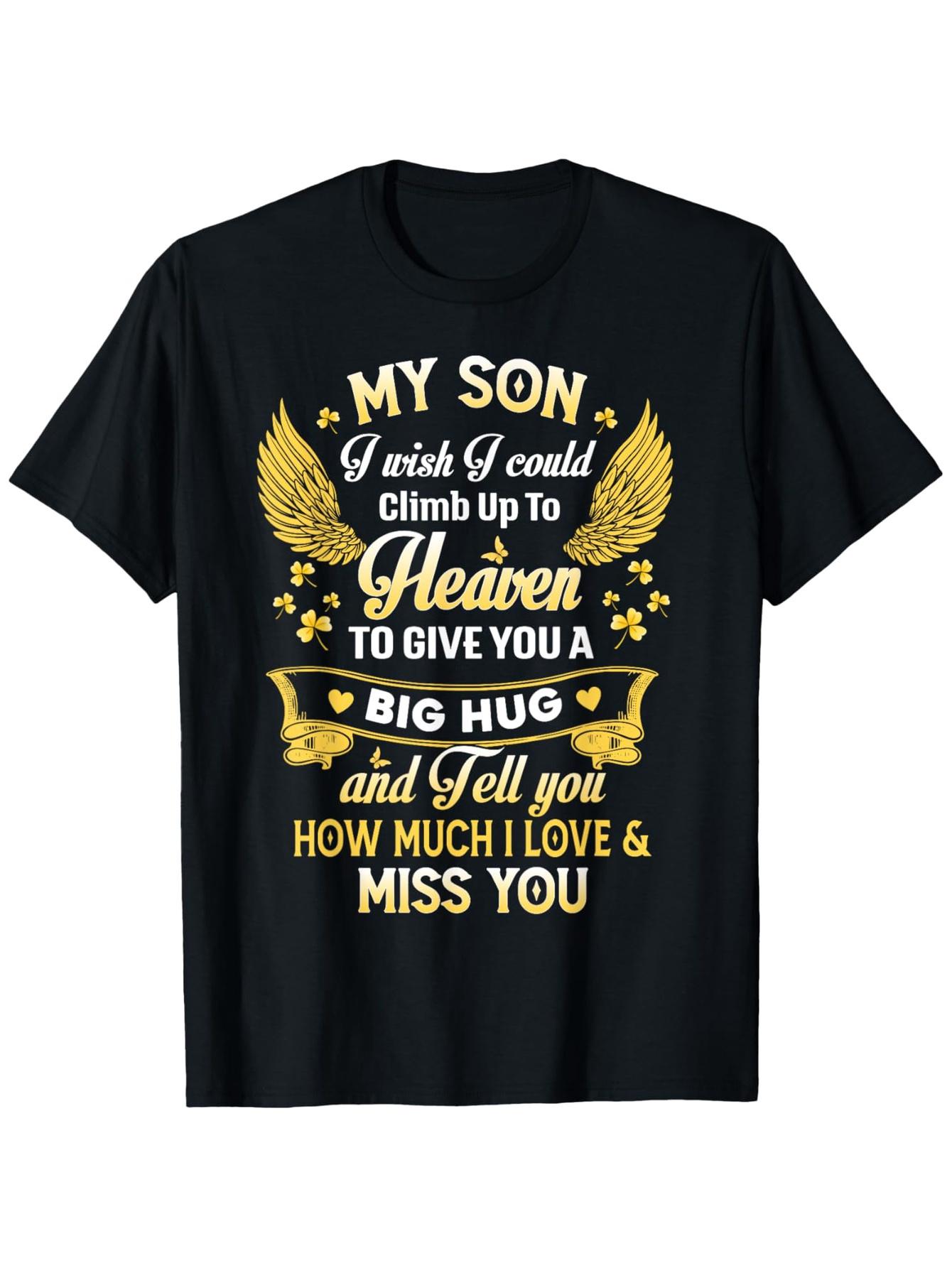 Heavenly Birthday Memorial T-Shirt for Son in Heaven - 100% Cotton, Round Neck, Short Sleeve with Angel Wings & Stars Design, Machine Washable S разноцветный