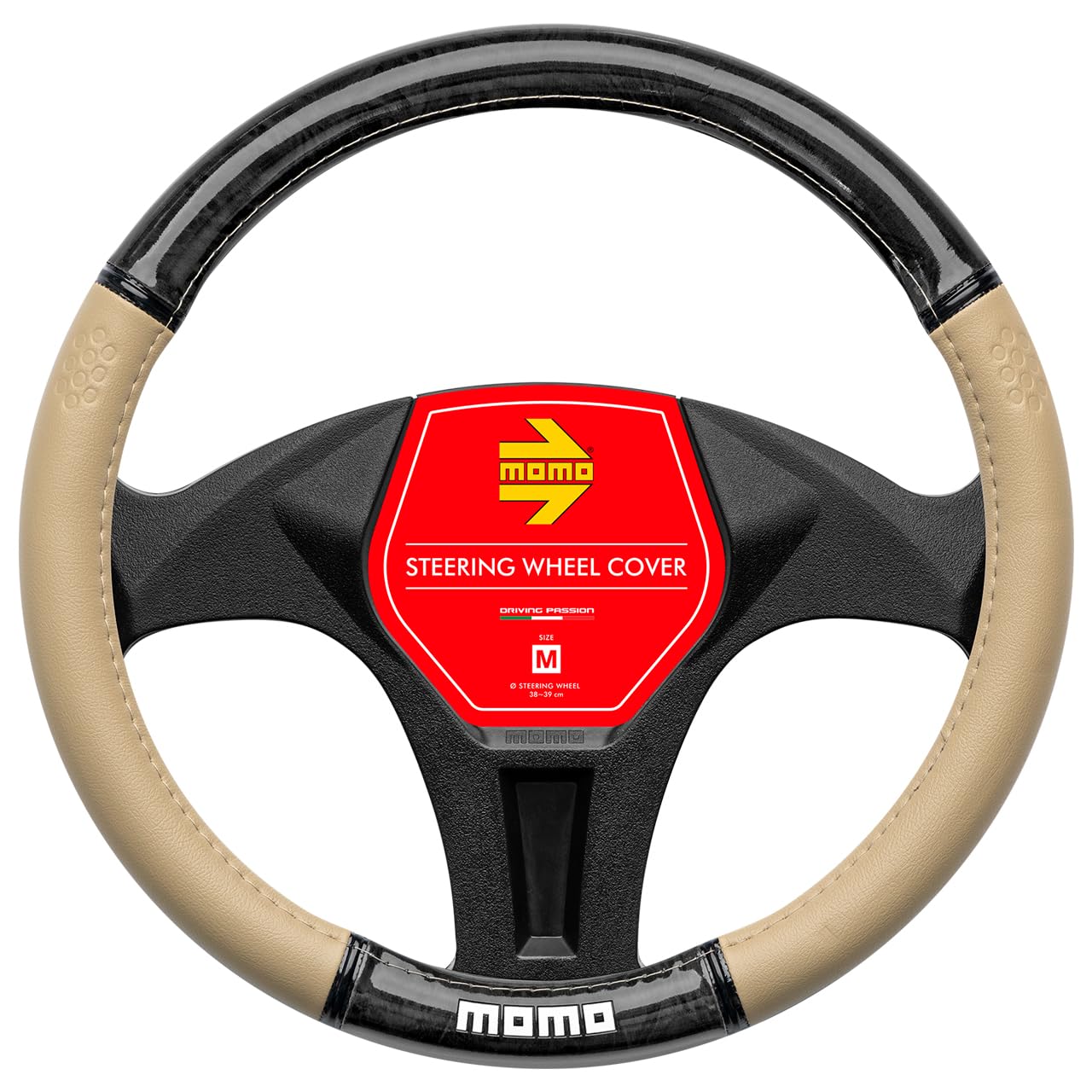 

MOMO LUXURY WOOD Steering Wheel Size Wood Cover, Italy, Milan, M, Beige/Black