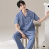 Lycra cotton couple pajamas summer pure cotton short-sleeved trousers loose and cool can be worn outside men's loungewear suit