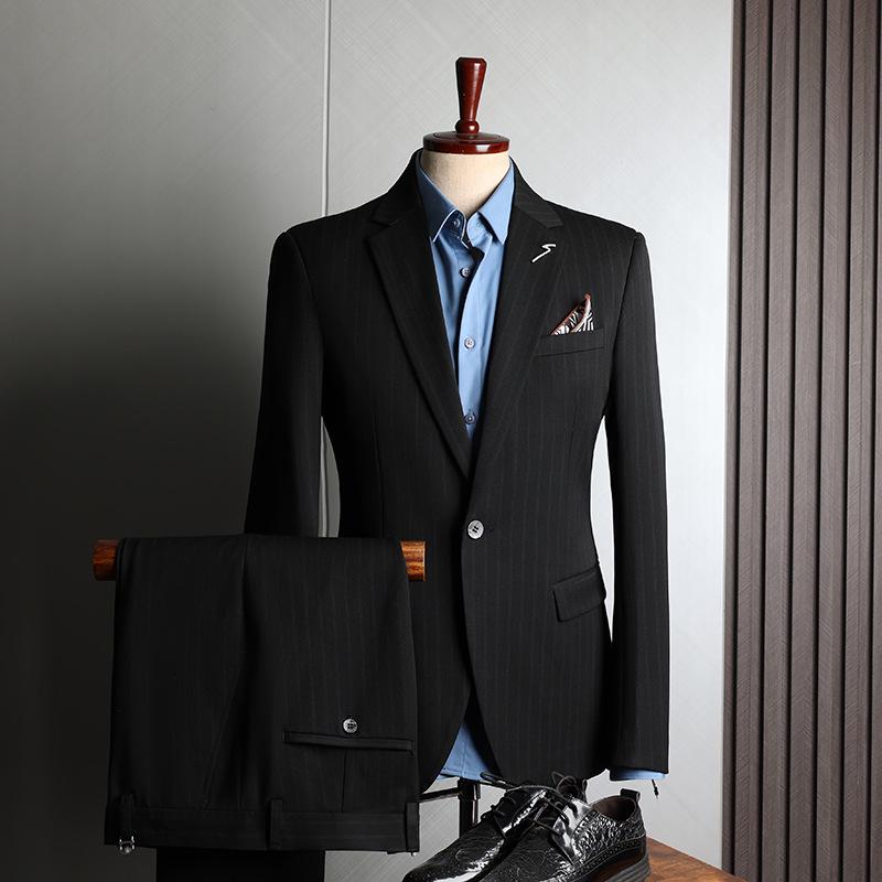 Men's Slim Fit Striped Three-Piece Suit for Wedding or Business Wear