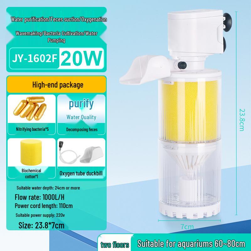 Silent All-in-One Fish Tank Filter with Built-in Oxygenation and Water Circulation
