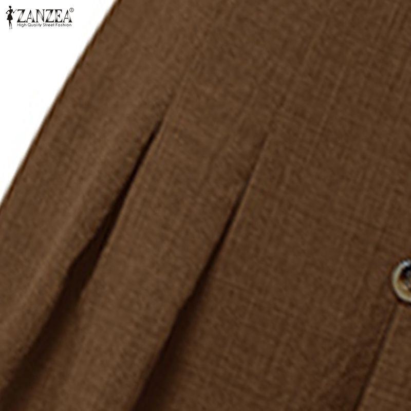 ZANZEA Damskie casualowe elastyczne spodnie z wysokim stanem, luźne, szerokie nogawki