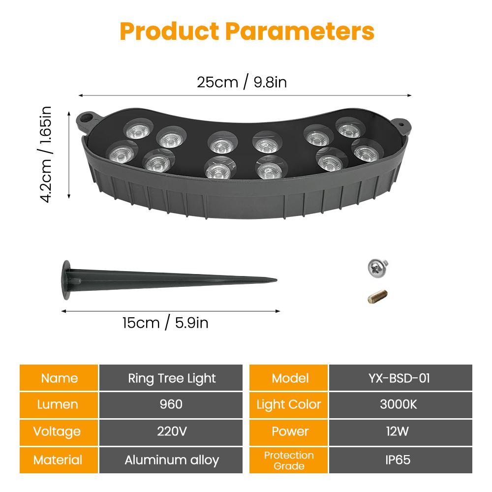 AC220V LED Ring Tree Light Outdoor Waterproof Palm Tree Uplight Adjustable Tree Ring Landscape Lighting For Garden Yard Pathway