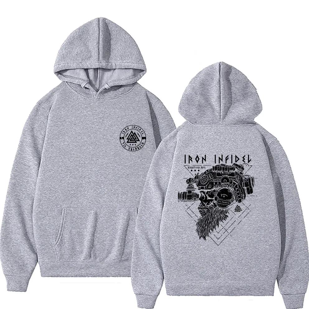 IRON INFIDEL Bone Print Men Hoodie Outdoor Street Fitness Running Retro Hip-hop Rock Horror Jersey Sports Long-sleeve Sweatshirt
