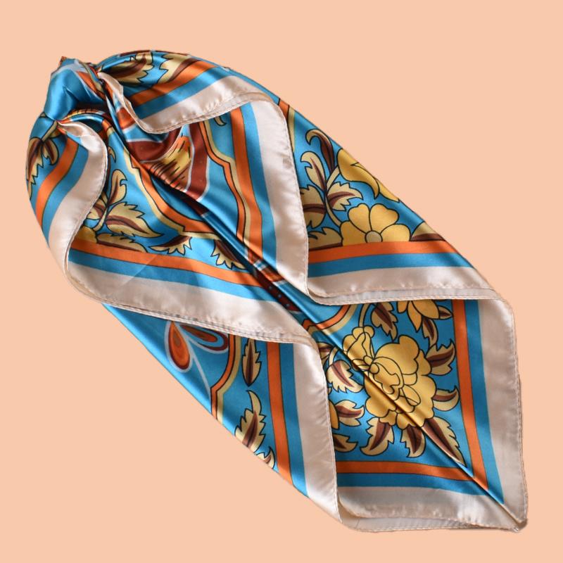 1PC Peacock Floral Print Satin Square Scarf Women's Hair Accessory Spring New Versatile Belt Bag Decor Silk Headband