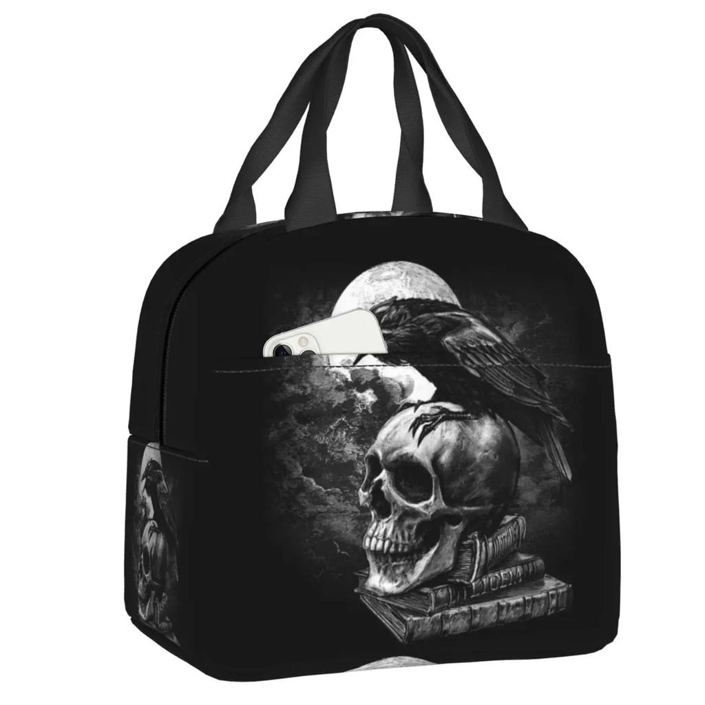 Skull Insulated Lunch Bag for School Office Resuable Thermal Cooler Lunch Box for Women Kids Food Container Bento Tote Bags