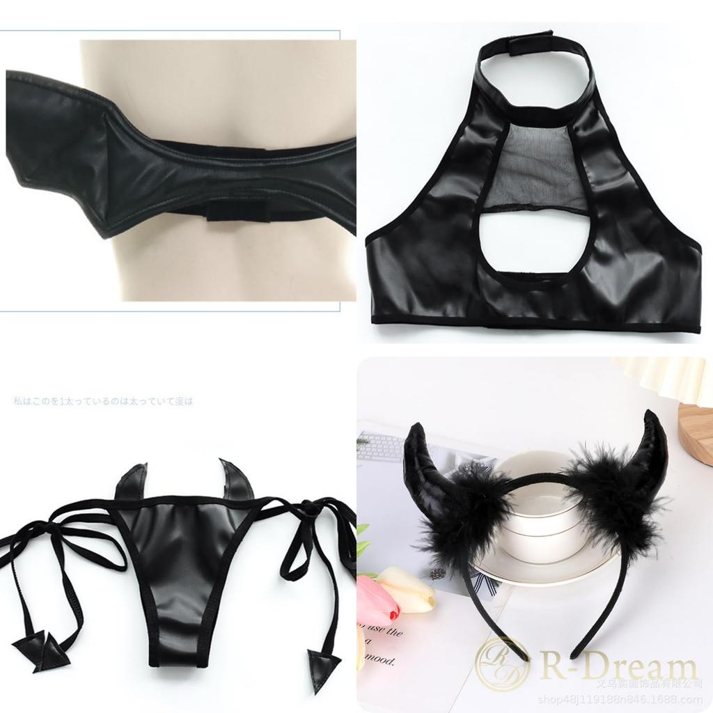 Succubus Malý ďábel Sexy Cosplay Rohy Křídla Sada Kostým Oblečení Ďábel Malý ďábel Ďábel Upír Démon Čarodějnice Bondáž Halloweenský kostým Erotický Sex