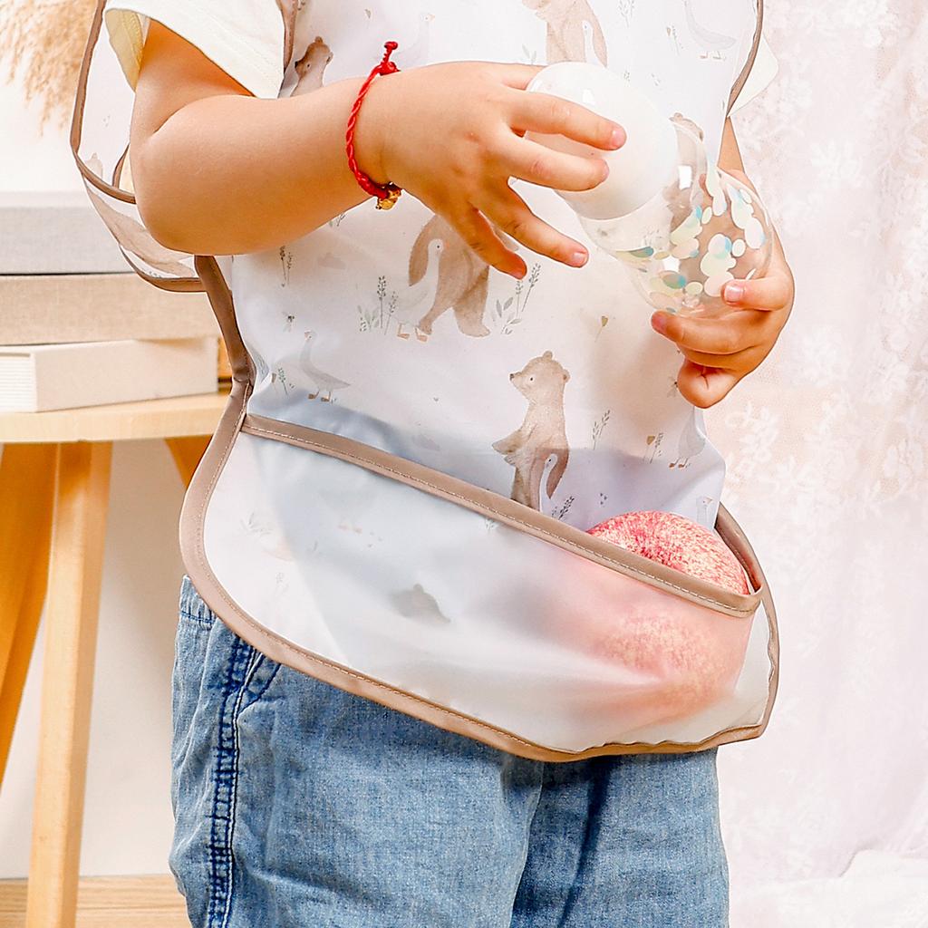 HappyFlute New One Piece With Pocket Waterproof Cartoon Printing Sleeveless Hook&Loop Design Multifunction Use Baby Bib