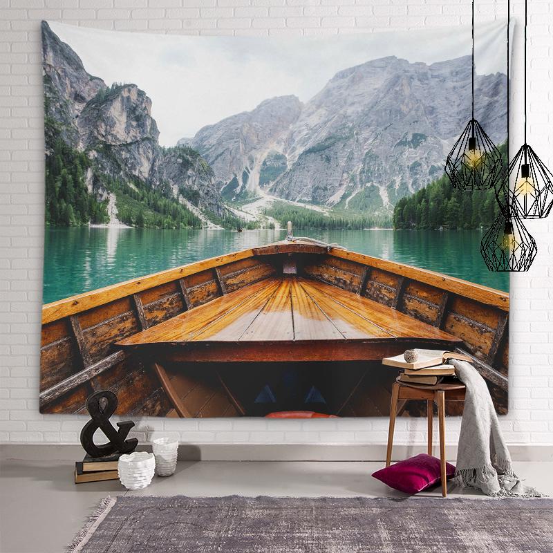 Tapestry of natural beauty Lake boat background wall art tapestry Dormitory room aesthetic decoration Bedroom home decoration