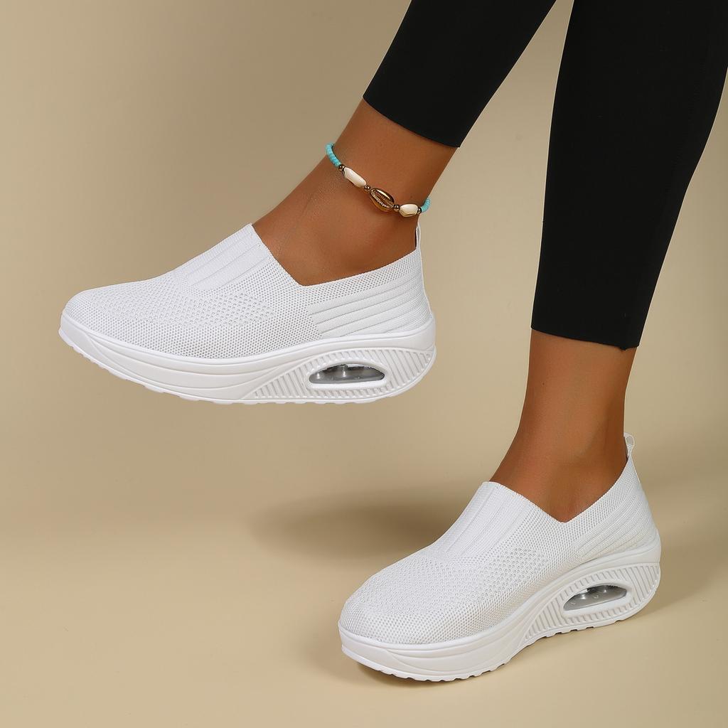 Fashion Platform Shoes Women Breathable Knitted Soft Sole Comfortable Casual Sneakers Loafers Slip On Shoes