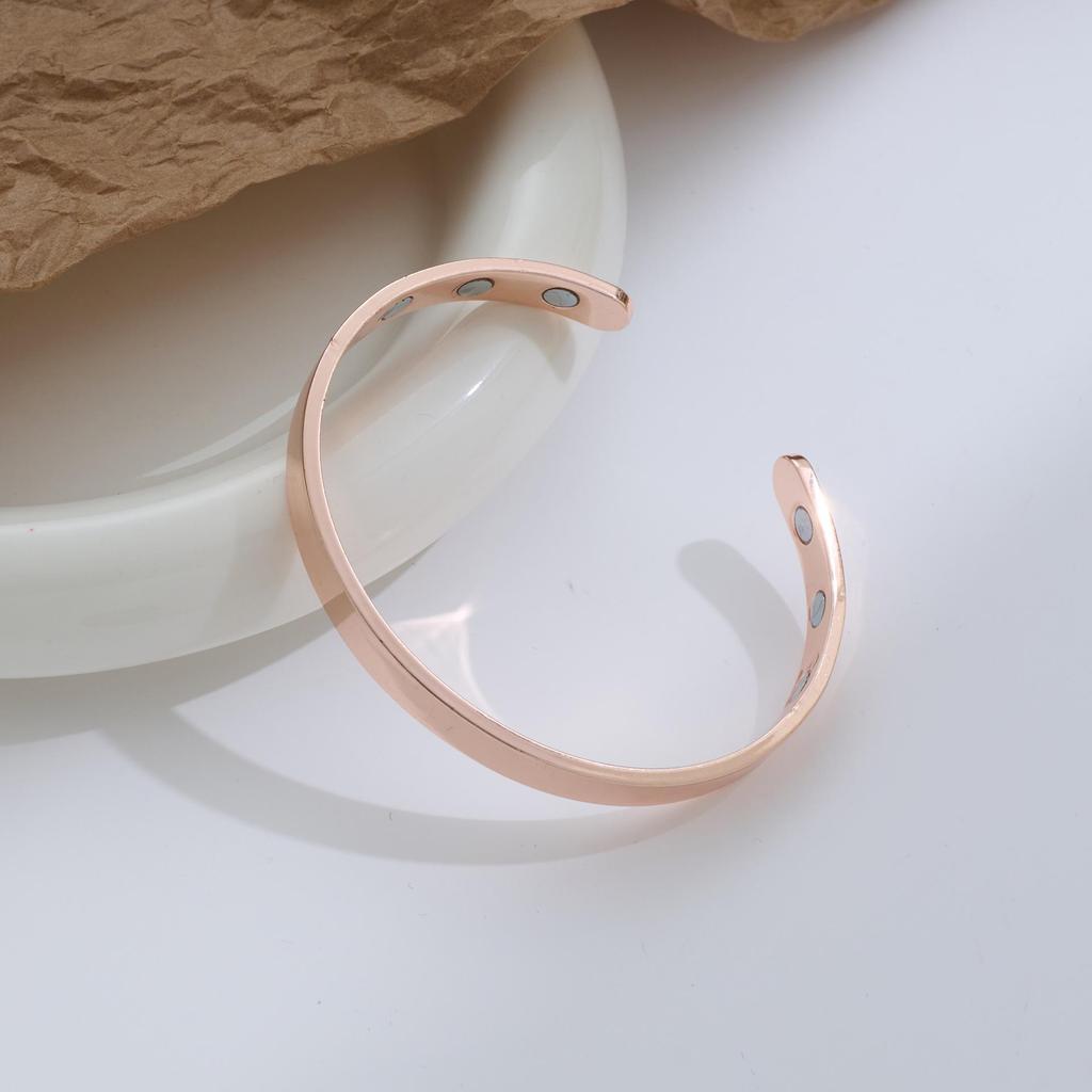 Rose Gold Magnetic Therapy Couple Bangles - Open Smooth Design for Men & Women