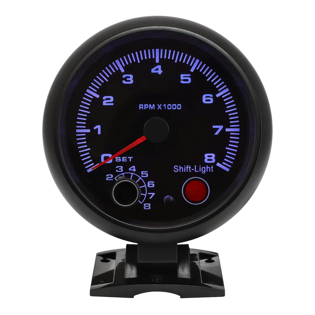 3.75 Car Universal Black Tachometer Gauge Blue Inter Shift Light 0 8000 RPM