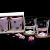 Tajima Glass Handcrafted Japanese Fuji Rocks Glass Sakura Kiriko and Wrapped In Sakura Furoshiki Includes Perfect for Respect for the Aged and [Gift]