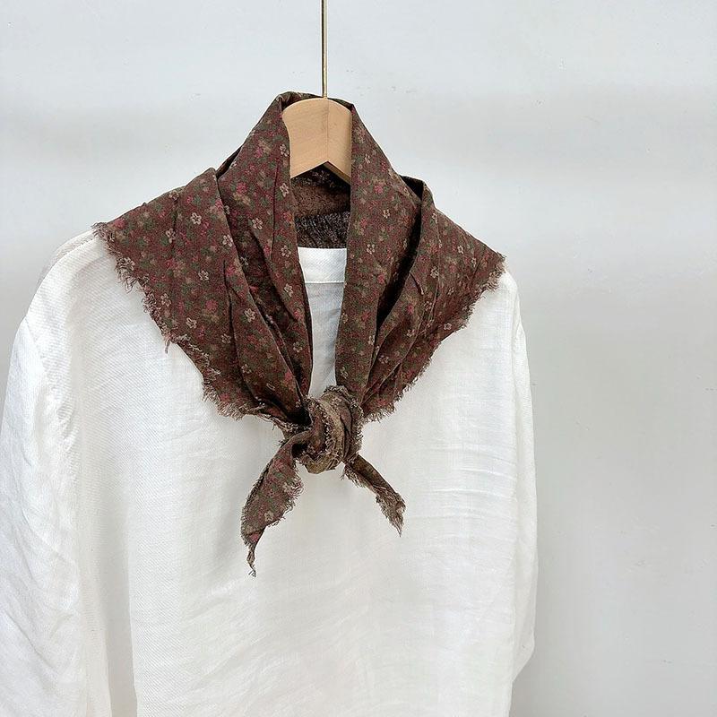 Retro Floral Long Cotton Scarf Soft Neck Protection Warm Triangle Shawl Head Wrap Multi-Functional Print Design for All Ages