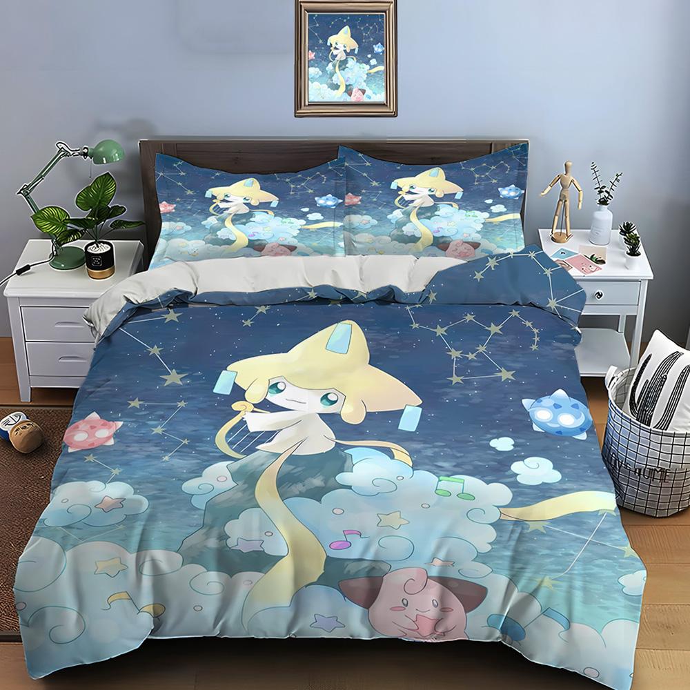 Pokemon Jirachi Printed Soft Quilt Cover Pillowcase Bedding Set Kids Adult Comfortable Bed Set Twin King Bedding Set Luxury