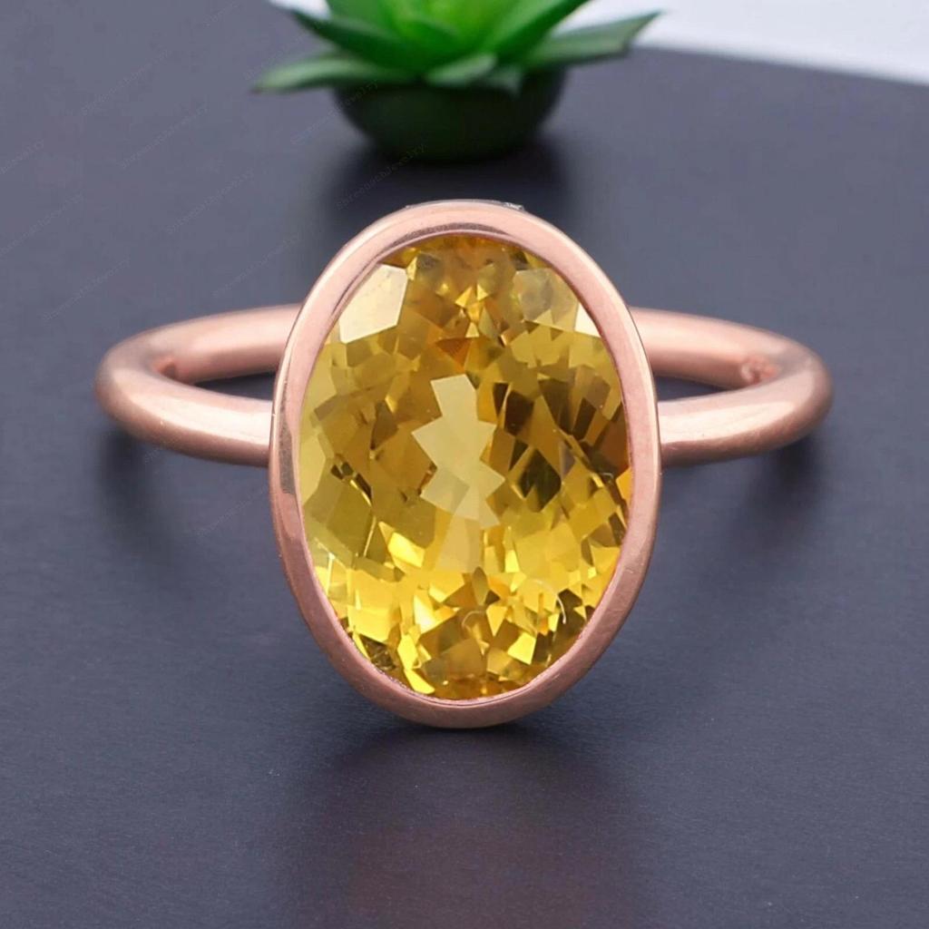 5.45 Carat Oval Cut Natural Yellow Sapphire 14K Yellow Gold Handmade Ring