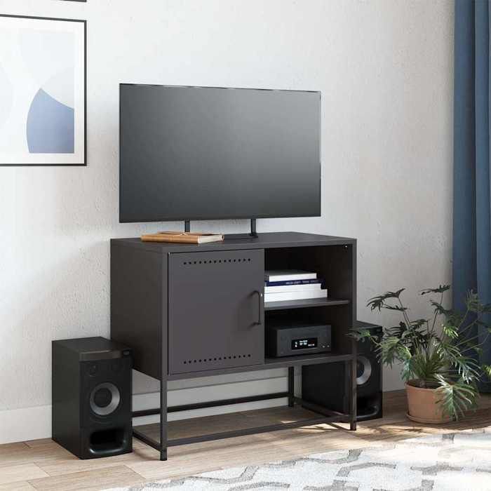 VidaXL Meuble TV noir 68x39x60,5 cm acier, support TV, buffet TV, meuble multimédia, banc TV, armoire hifi, centre de 846518