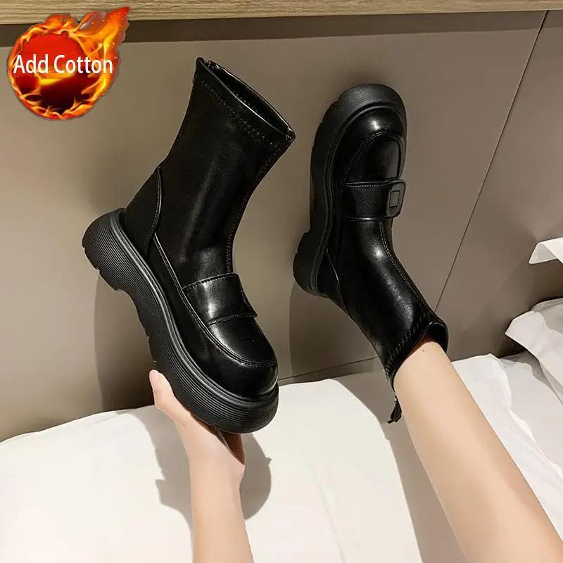Fashion Lightweight Booties Plain Thick Platform British Style Ankle Boots for Women Designer Luxury Autumn Trend 2025 Woman Short Shoes
