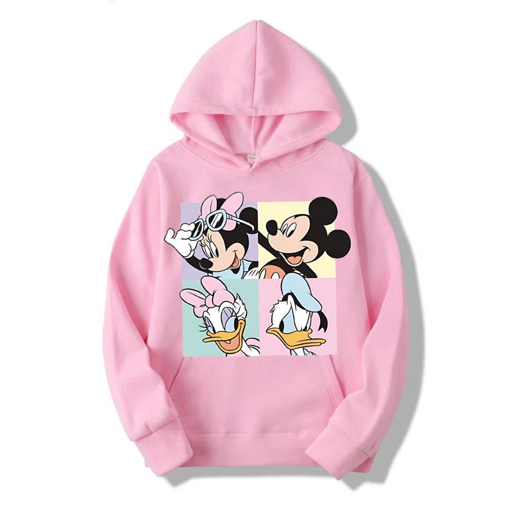 Disney Mickey Minnie Casual Women's Hoodie Cartoon Minnie Pattern Pullover Brushed Warm Sweatshirt Loose and Comfortable Top