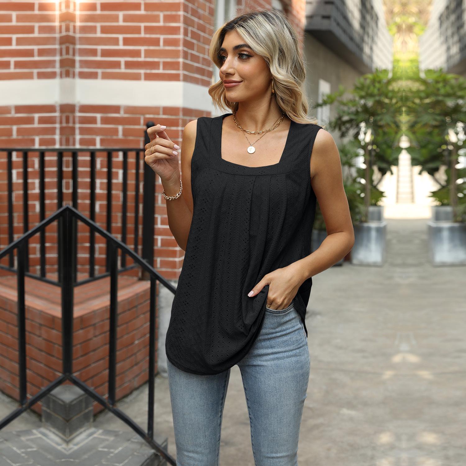 

GMXIA женские модные повседневные однотонные блузки и рубашки без рукавов с квадратным воротником и принтом XXL чёрный