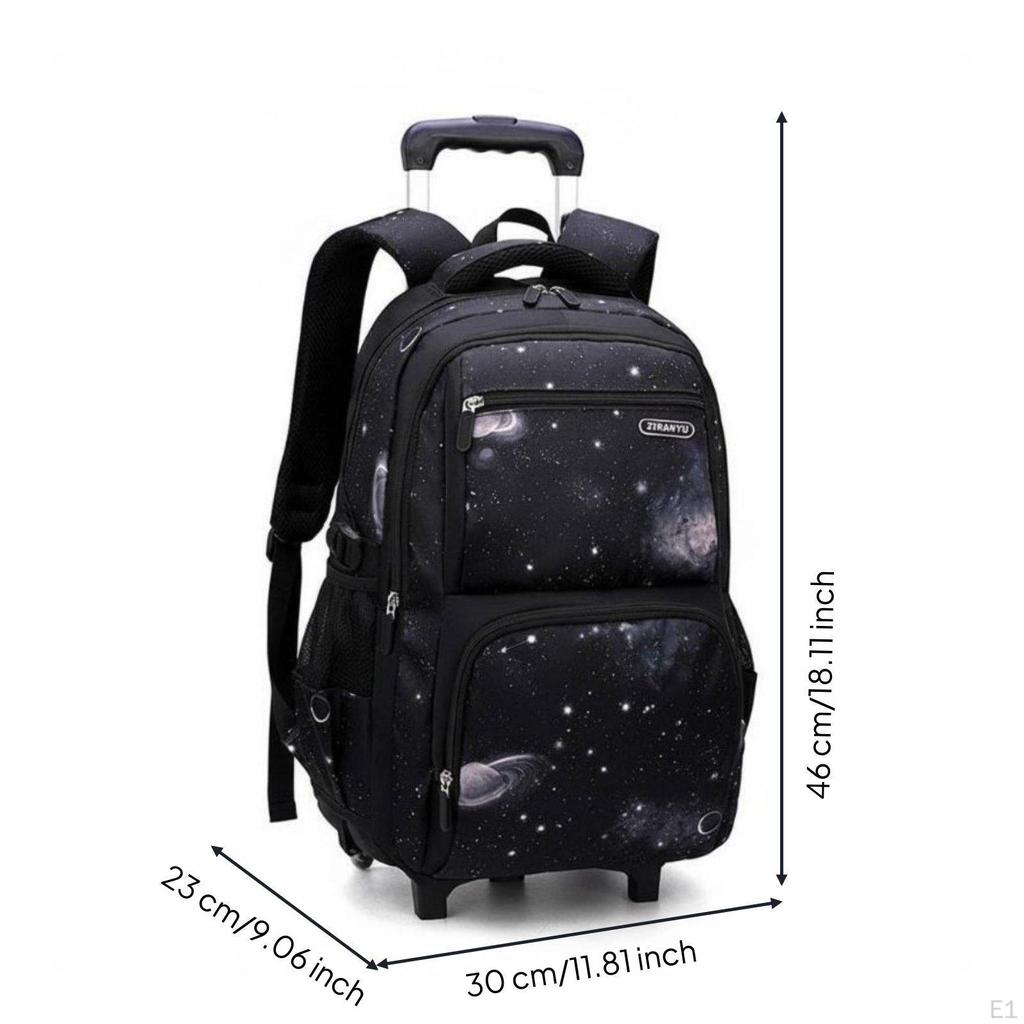 Large Capacity Rolling School Backpack Lightweight Kids Trolley for Students, Travel Black