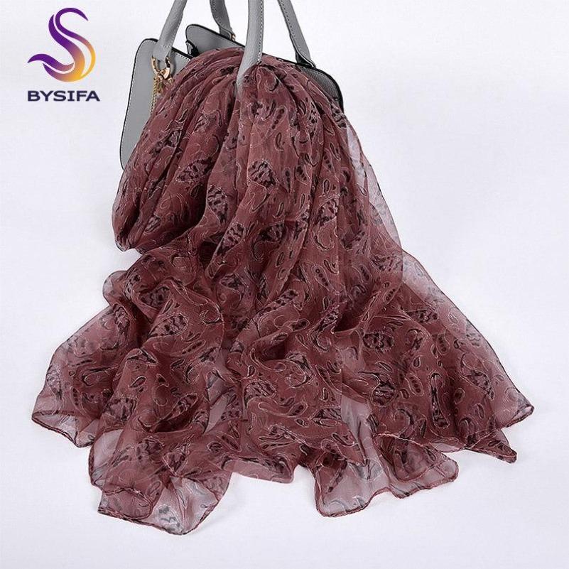 [BYSIFA] Ladies Silk Scarf Shawl New Long Scarves Fashion Brand Scarves Elegant Purple Blue Neck Scarf Beach Shawl Cover-ups