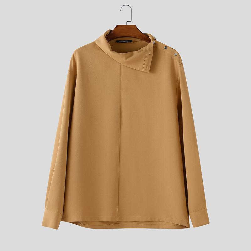 INCERUN Oversized Men Irregular Lapel Neck Long Sleeve Solid Loose Casual Shirts