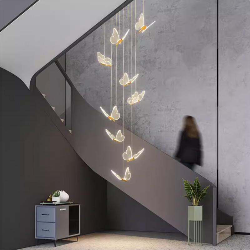 Modern Acrylic Butterfly Spiral Staircase Chandelier Luxury for Living Room Dining Room Villa Home Decoration Lighting Lamps LED
