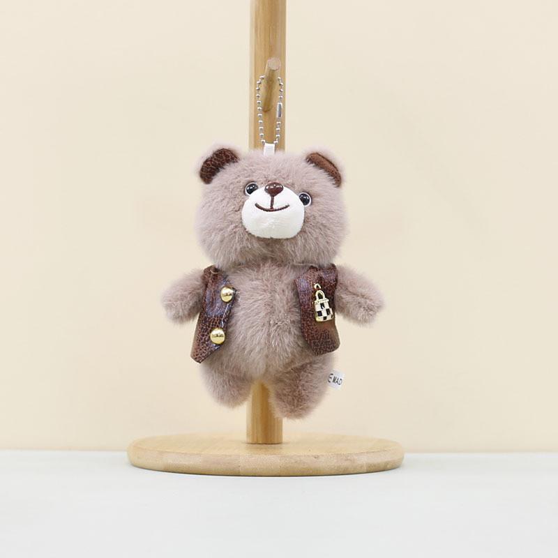 Playful And Cute Bear Plush Toy In Stylish Vest Perfect For Keychain And Use Decor